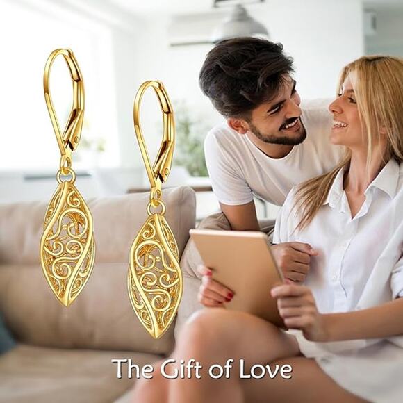 925 Sterling Filigree Vintage Dangle Drop Leverback Earrings for Women - Picture 4 of 5